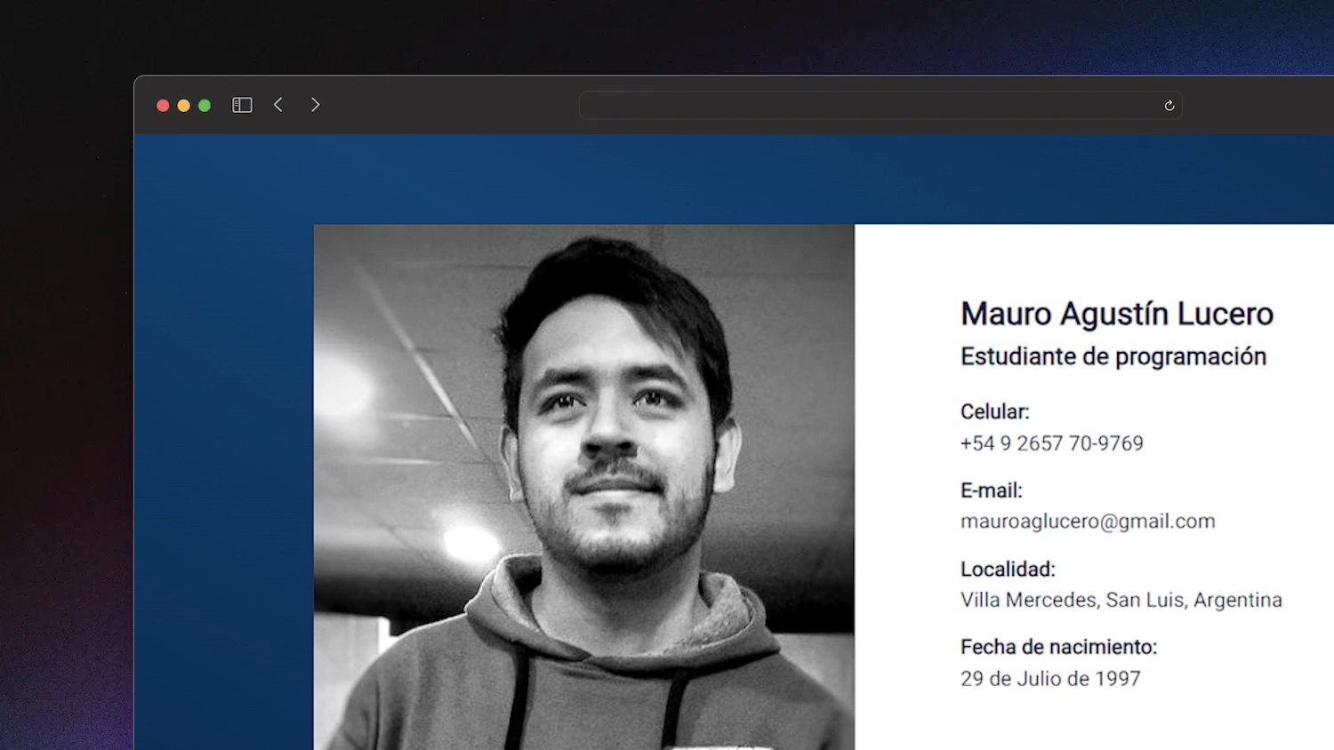 Imagen ilustrativa del sitio web de mi curriculum vitae